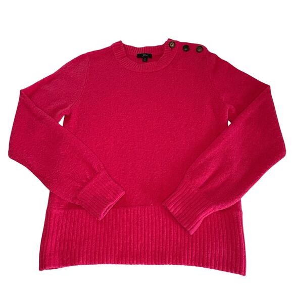 J.Crew Button-Detail Crewneck Sweater Women’s M | Fuchsia Supersoft Yarn - Picture 1 of 10